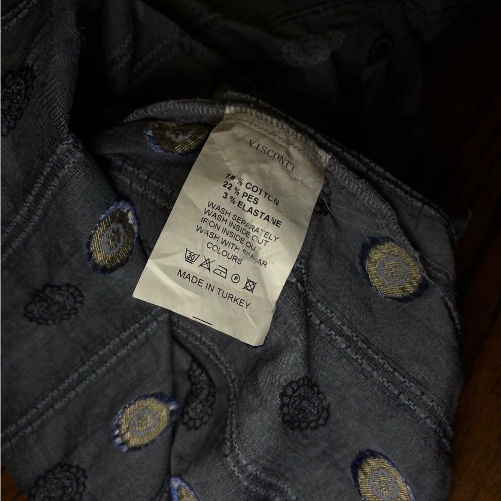 Visconti Mens 3XLT Grey Embroidered Medallion Stripe Button Down Shirt Paisley - Picture 7 of 7